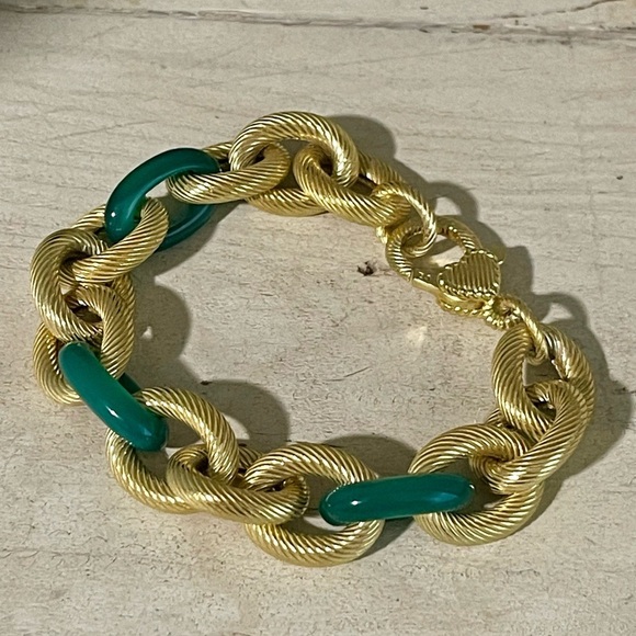 Rare Judith Ripka Chrysoprase Cable Bracelet Gold Clad Statement - Picture 3 of 7